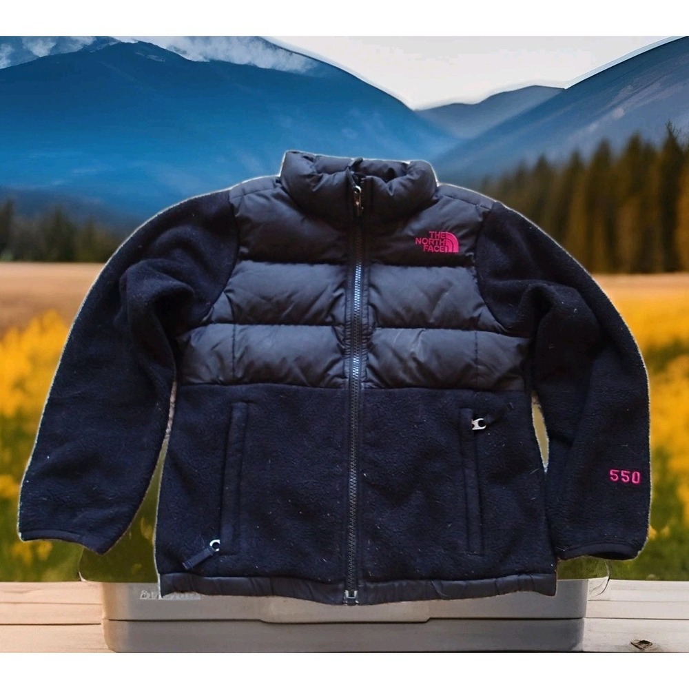 The‎ North Face 550 Down Fleece Hybrid Jacket Girls M 10/12 Black Pink Good Zip